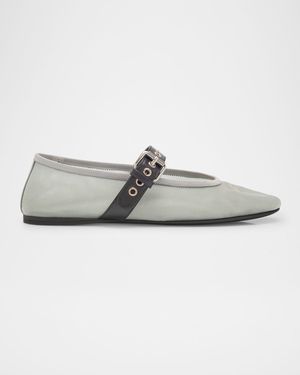 Mesh Buckle Mary-Jane Ballerina Flats