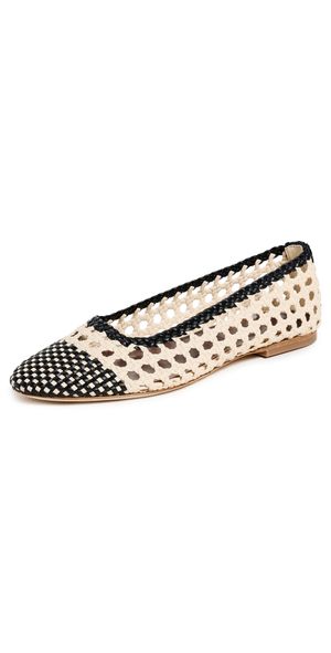 STAUD Nell Crochet Ballerina Flats Cream/Black 39