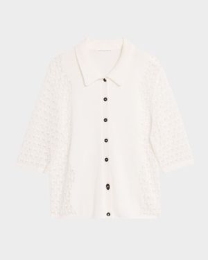 Lace Knit Polo Cardigan