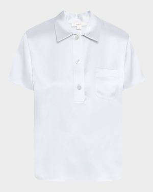 Silk Charmeuse Short-Sleeve Polo Shirt
