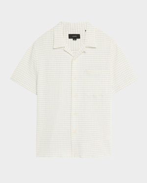 Men's Textured Cotton Grid Check Camp Shirt