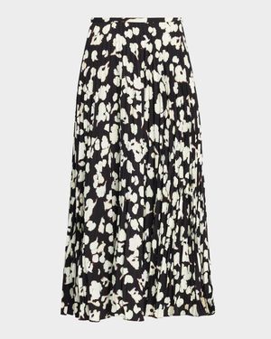 Runa Pleated Floral Midi Skirt