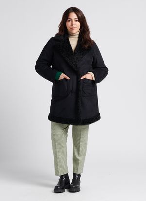 Persona By Marina Rinaldi - Manteau long réversible à col peluche - Taille 27 - Noir