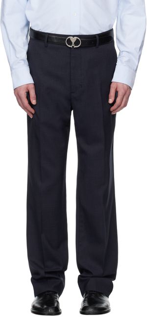 AMI Paris Pantalon droit bleu marine