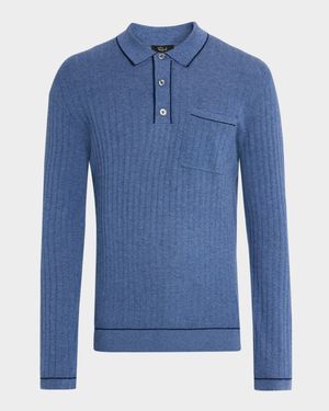 Men's Fenton Ribbed Cotton Contrast-Trim Polo Sweater