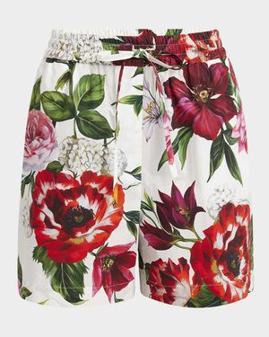 Anemone Floral Popeline Drawstring Shorts