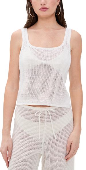 Onia Linen Knit Square Neck Top White XXL