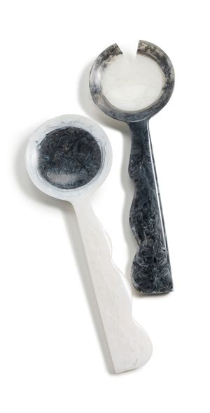 Jonathan Adler Mustique Ripple Salad Servers - Black/White - 34815 Black/White One Size