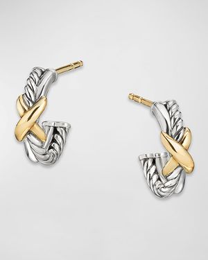 Petite X Mini Hoop Earrings in Silver with 18K Yellow Gold