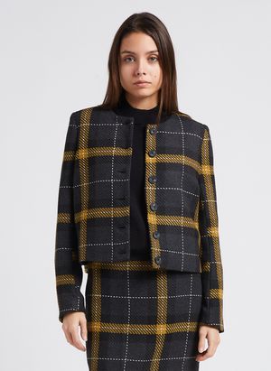 Vila - Veste courte col rond à carreaux - Taille 42 - Noir