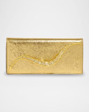 Crystal Curve Snake-Embossed Leather Clutch Bag