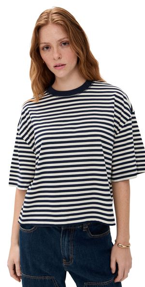 Lioness Bloom Short Sleeve White Navy Stripe M