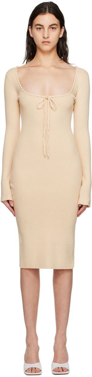 GUIZIO Beige Bow Midi Dress