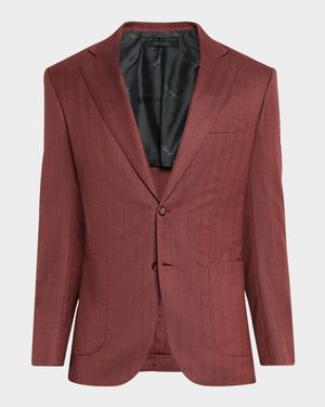 Men's Herringbone Single-Breasted Blazer