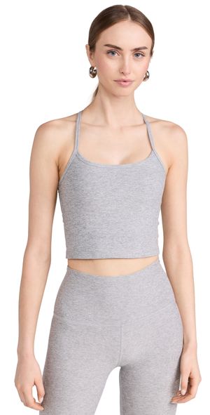 Beyond Yoga Spacedye Slim Racerback Cropped Tank Silver Mist S