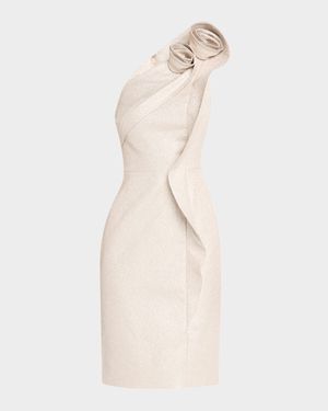 One-Shoulder Metallic Jacquard Dress