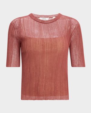 Double-Layered Ribbed Elbow-Sleeve Top