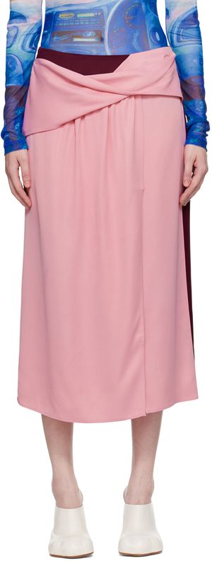 JW Anderson Jupe midi rose et bourgogne à assemblage torsadé