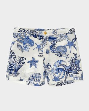 Boy's Underwater Barocco Poplin Shorts, Size 2-5