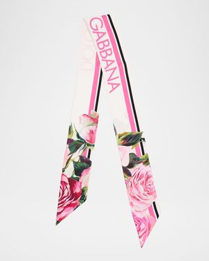 Skinny Floral Silk Twill Scarf