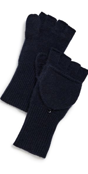 White & Warren Cashmere Pop Top Gloves Grey Heather One Size