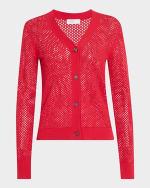 Mesh Pointelle Knit V-Neck Cardigan