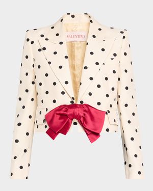 Polka-Dot Crop Blazer With Bow