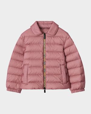 Girl's Checker-Tape Nylon Puffer Jacket, Size 6-14