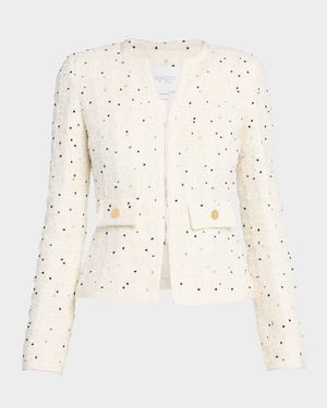 Polka-Dot Boucle Zip Jacket