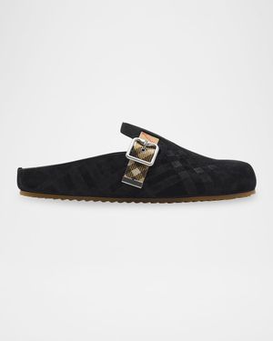 Men's Urchin Suede Check-Strap Clogs