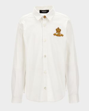 Boy's Polo Piquet - Greca Outline Medusa Embroidery, Size 6-14