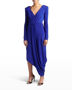 V-Neck Draped Jersey Maxi Dress