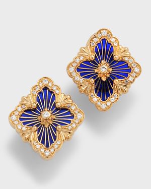 18K Gold Opera Tulle Blue Button Diamond Earrings