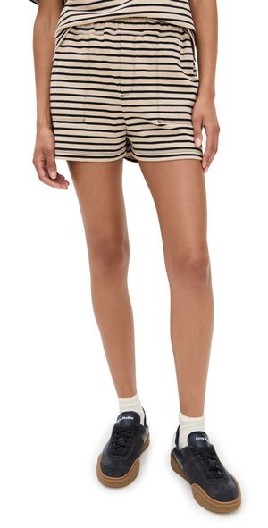 ATM Anthony Thomas Melillo Heavyweight Jersey Striped Pull On Shorts Dune/Black M