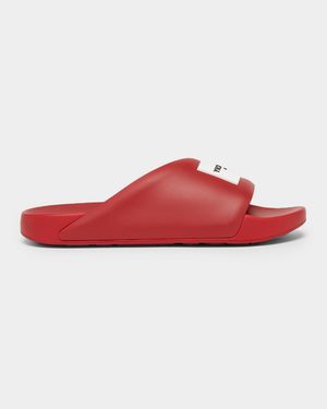 Men's Label Slide Flat Rubber Sandals