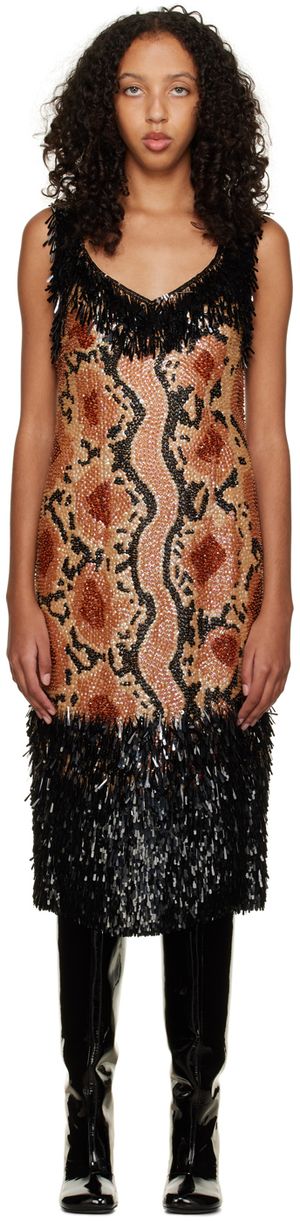 Dries Van Noten Beige Sequinned Midi Dress