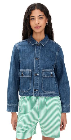 Alex Mill Cropped Jacket In Crosshatch Denim Sapporo Wash XL