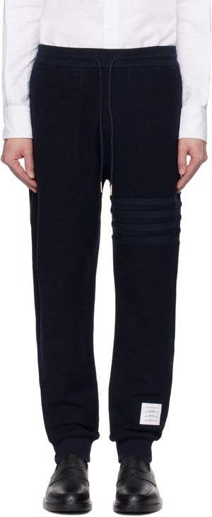 Thom Browne Pantalon de survêtement bleu marine en envers de jersey bouclette