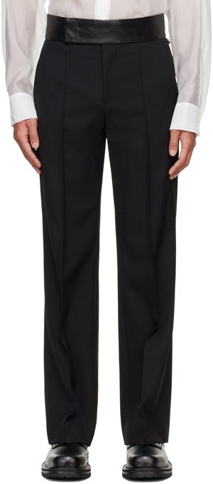 System Black Leather Detailed Tuxedo Trousers