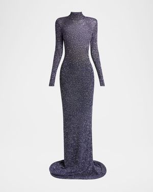 Sequined Mock-Neck Maxi Dress