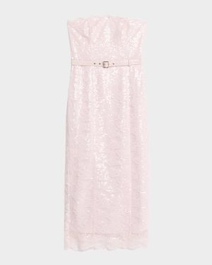 Vivian Belted Sequined Lace Midi Dress