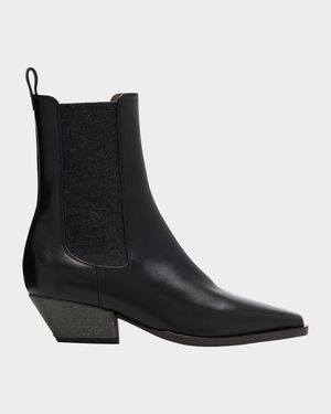 Leather Wool Western Chelsea Booties