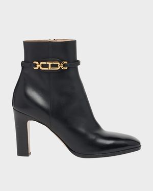 Calfskin Chain Zip Ankle Booties
