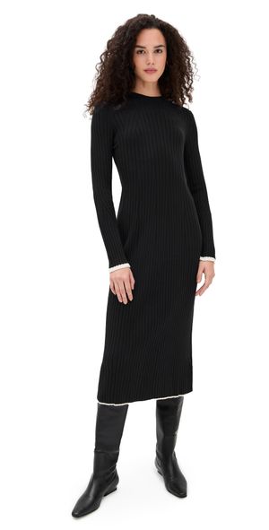 Varley Axel Rib Knit Midi Dress Black S