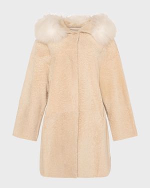 Reversible Shearling Lamb Stroller with Mongolian Lamb Hood Trim