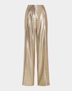 Izzy Silk Lame Wide-Leg Pants