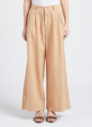 Emile Et Ida - Pantalon large taille haute en lin et coton - Taille L - Beige