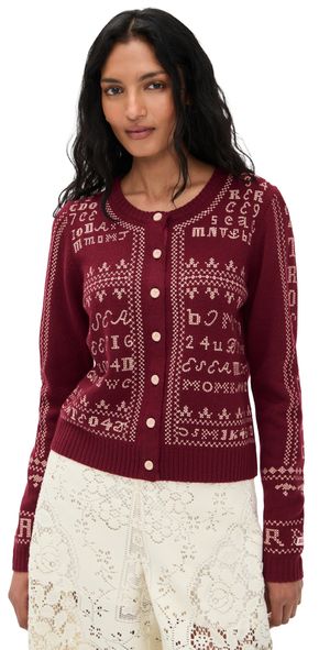 Sea Kit Embroidery Cardigan Burgundy S