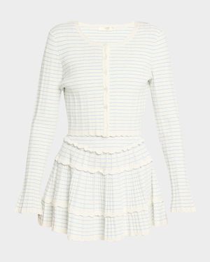 Media Striped Stretch Pointelle Cropped Cardigan