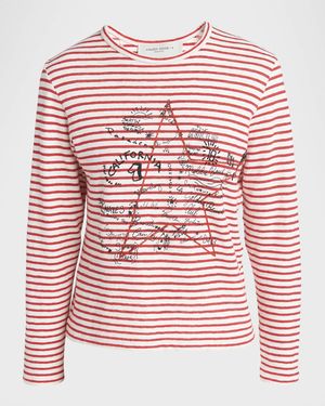 Striped Long-Sleeve T-Shirt w/ Embroidery